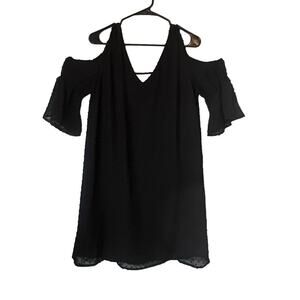 Blue Rain Womens Large Dress Black Polka Dot Texture Cold Shoulder Strappy